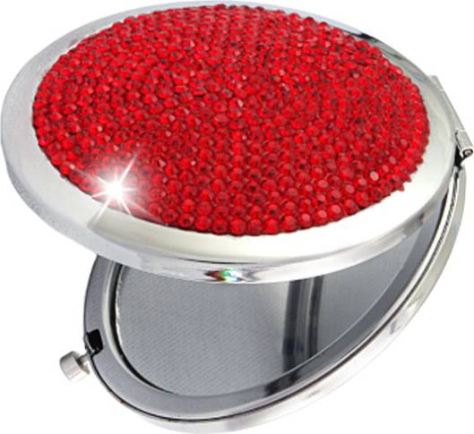 Happyyami Rhinestone Folding Round Mirror - Red