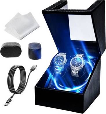 B&Q Automatic Watch Winder Box with Multiple Rotation Modes and LED - Black