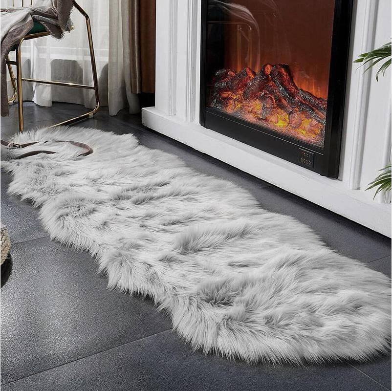 Large grey rugs for living room Solid Color Faux Fur Rug 1 Count Grey