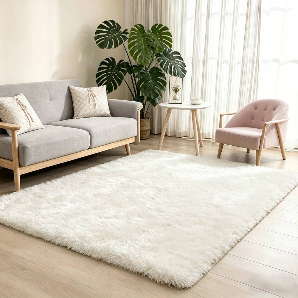 Large cream rugs MCC Direct Faux Fur Extra Large Rectangular Area Rug 200 x 280 Cream Beige cm