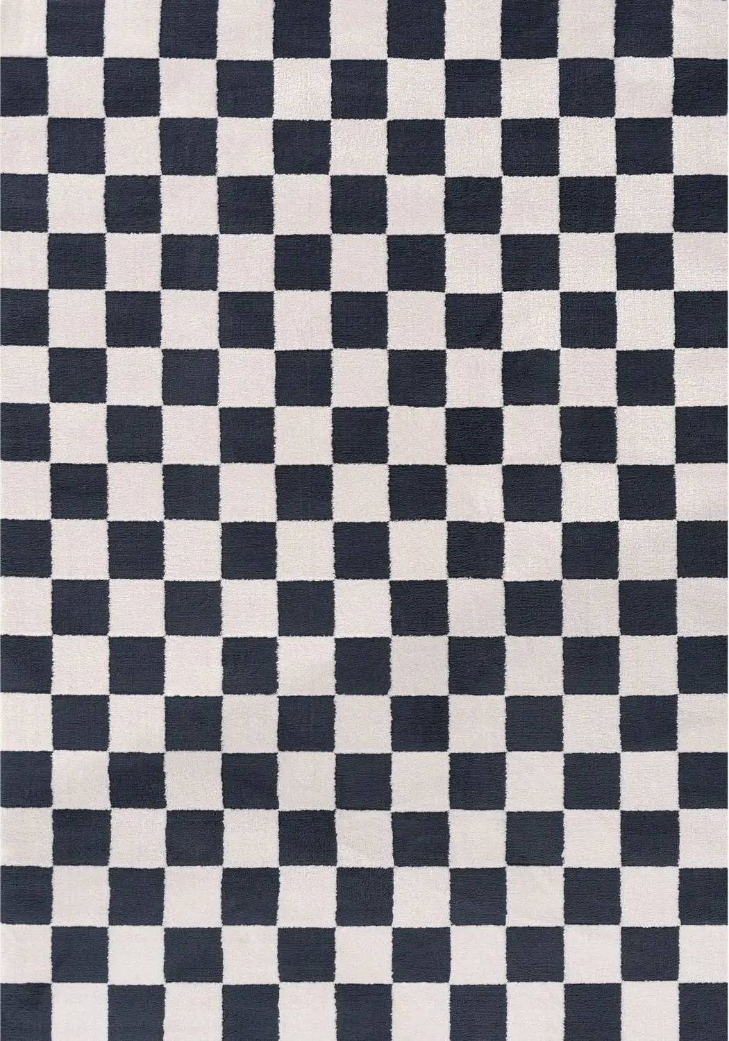 Living room rug THE RUGS Loft Checkered Living Room Area Rug 80 x 150 Blue cm