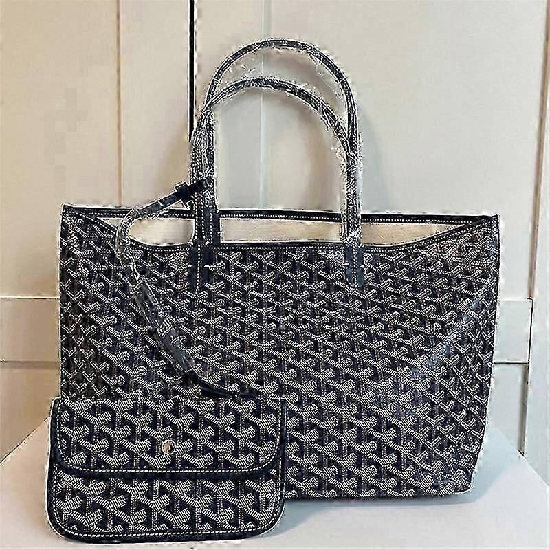 Patterned Tote Bag with Matching Pouch - Blue