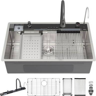 Drop in workstation sink Fulorni Drop-In Smart Workstation Kitchen Sink