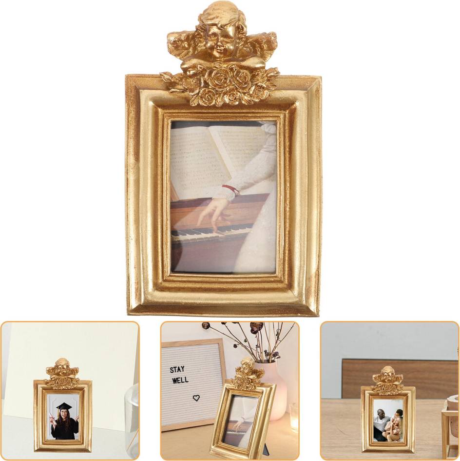 Solustre 2pcs Gold Angel Photo Frame Photo Frame