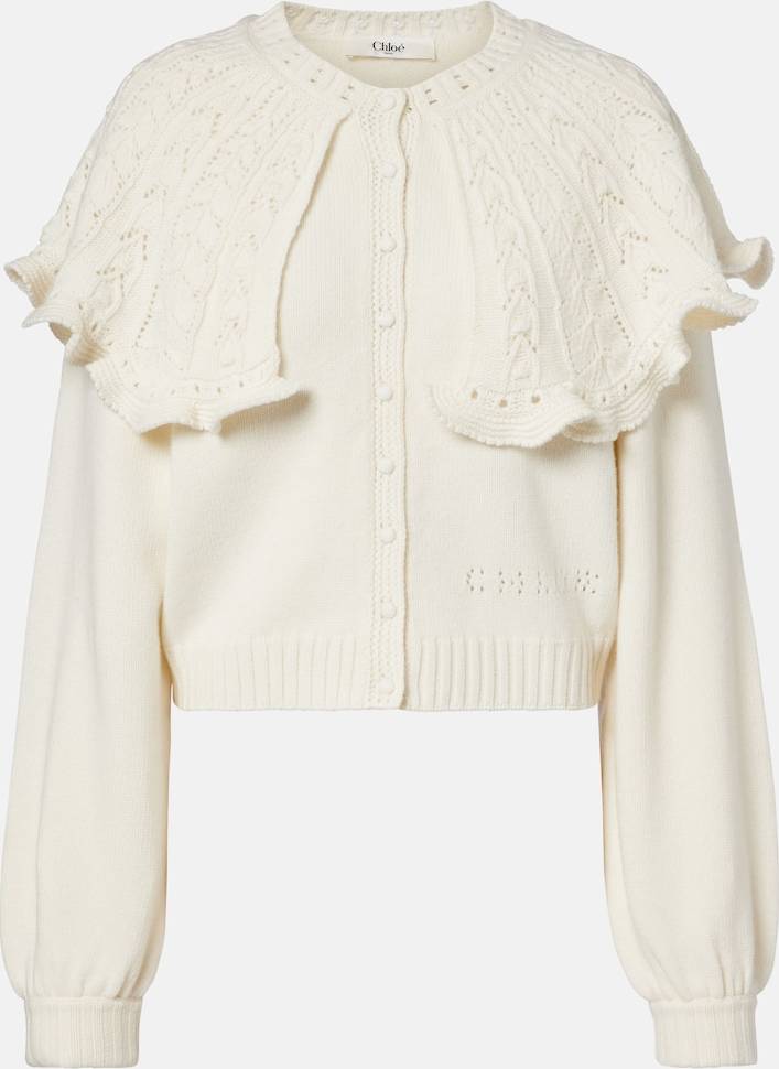 Cashmere cardigan Chloé Ruffled Wool Cashmere Cardigan - Beige