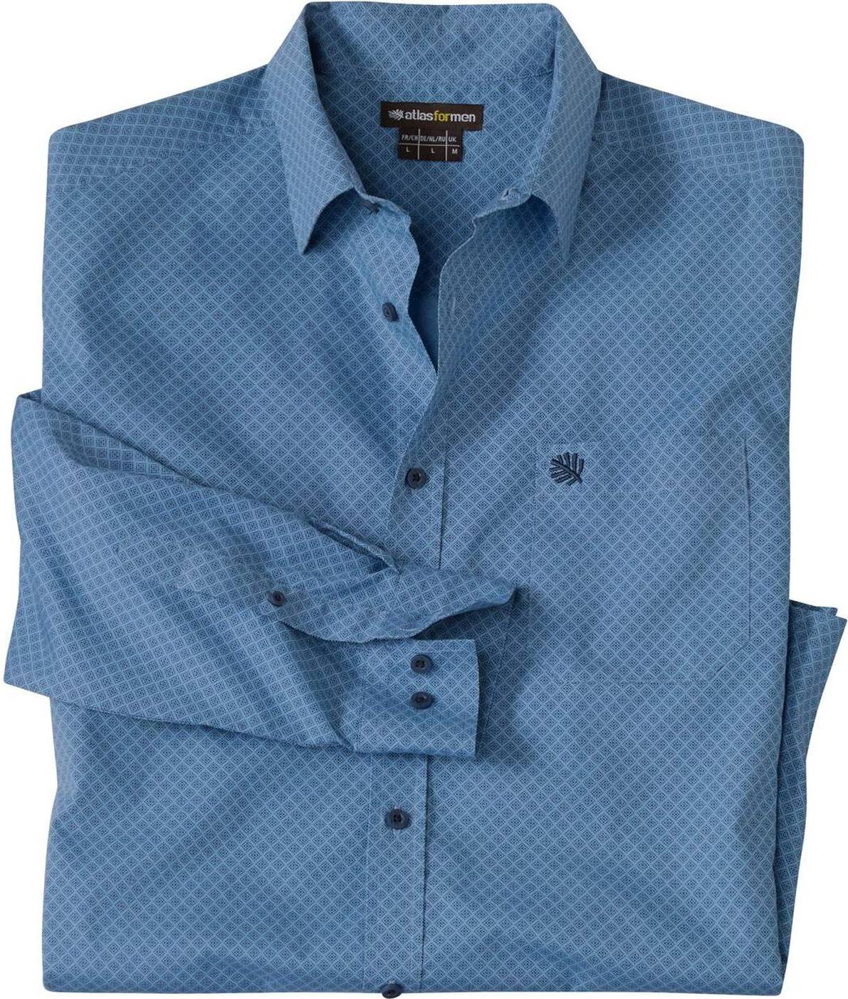 Patterned Poplin Shirt - Blue