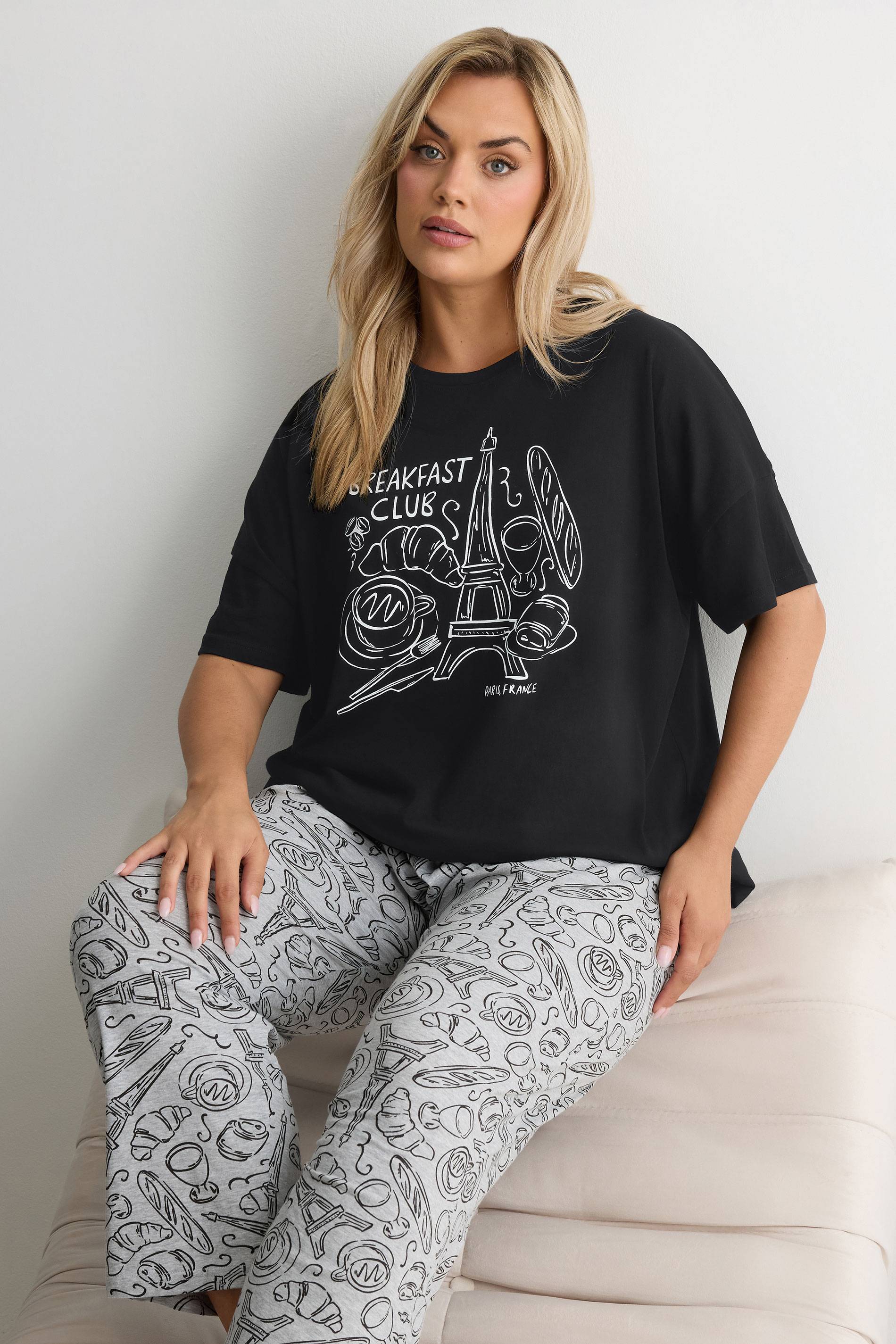 Yours Breakfast Club Wide Leg Pyjama Set - Multicolor