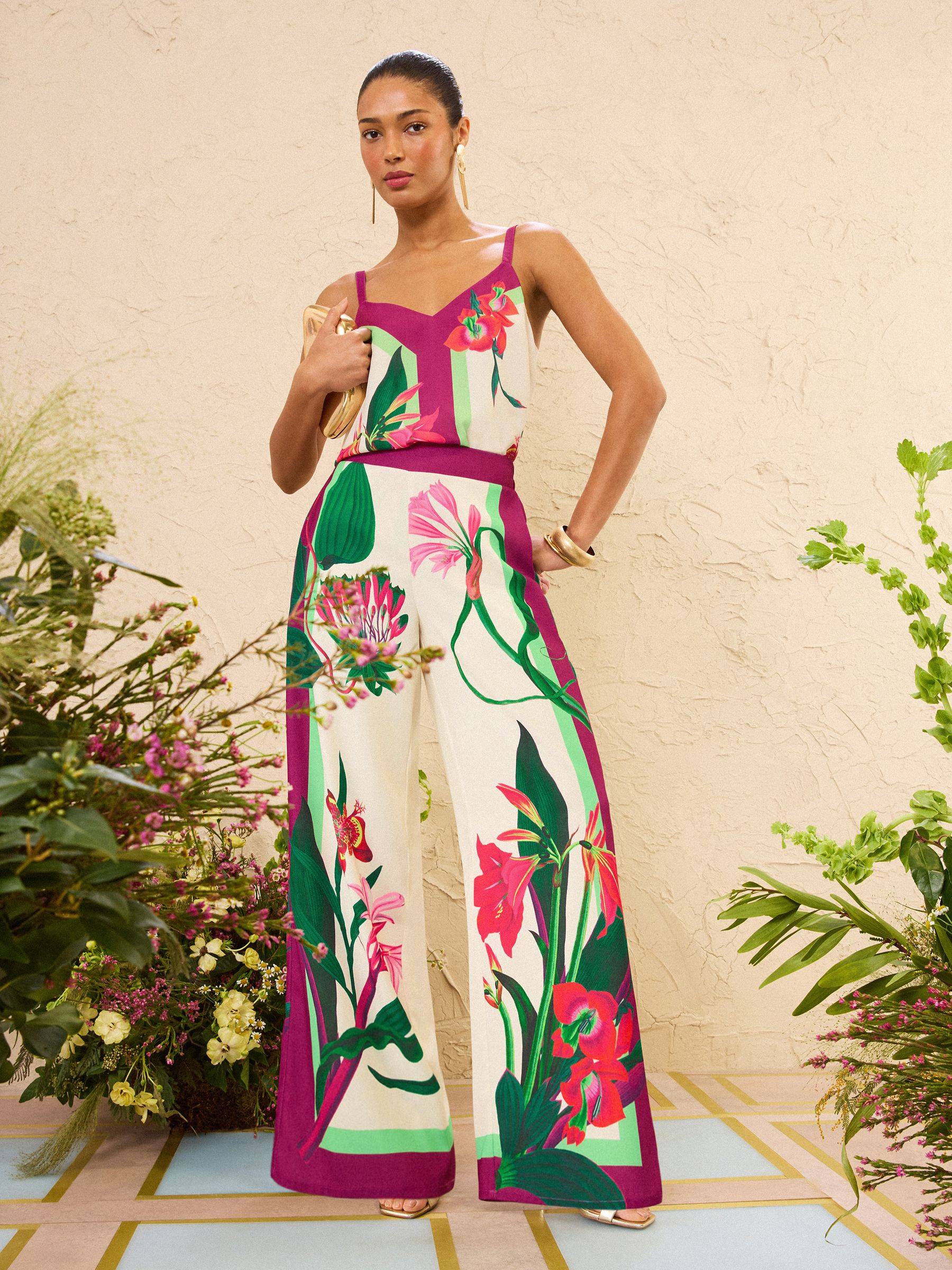 Love & Roses X RHS Ivory Floral Printed Wide Leg Pull On Trousers