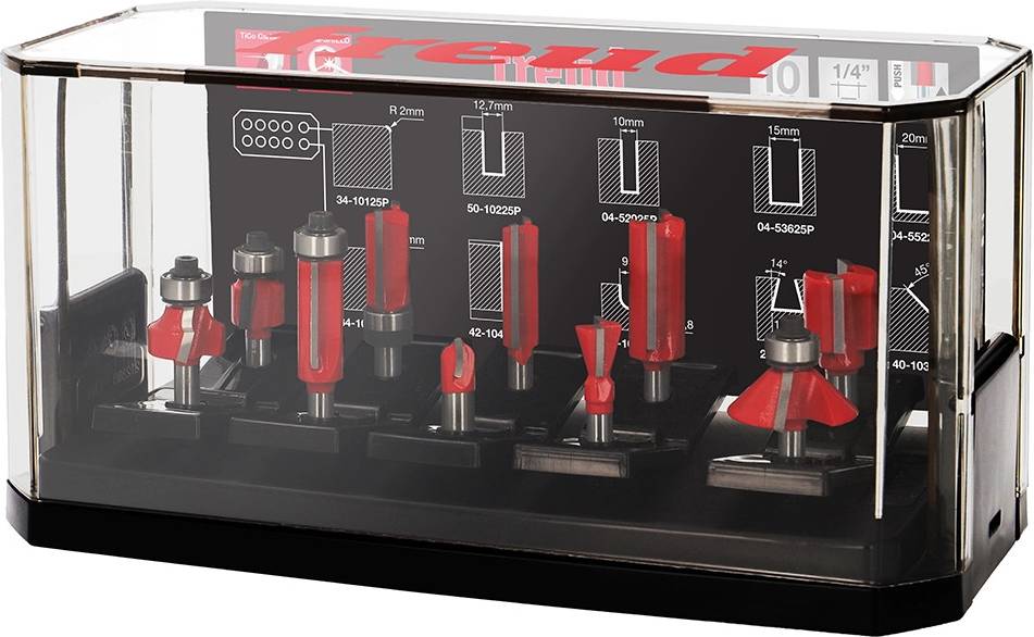 Freud 10 Piece 1/4 Advanced Mixed Router Cutter Bit Set