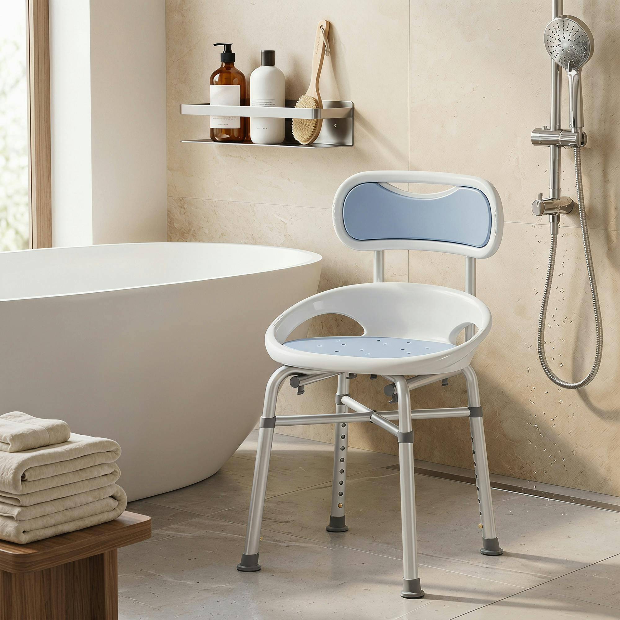 Homcom Shower Chair Adjustable Height with Back