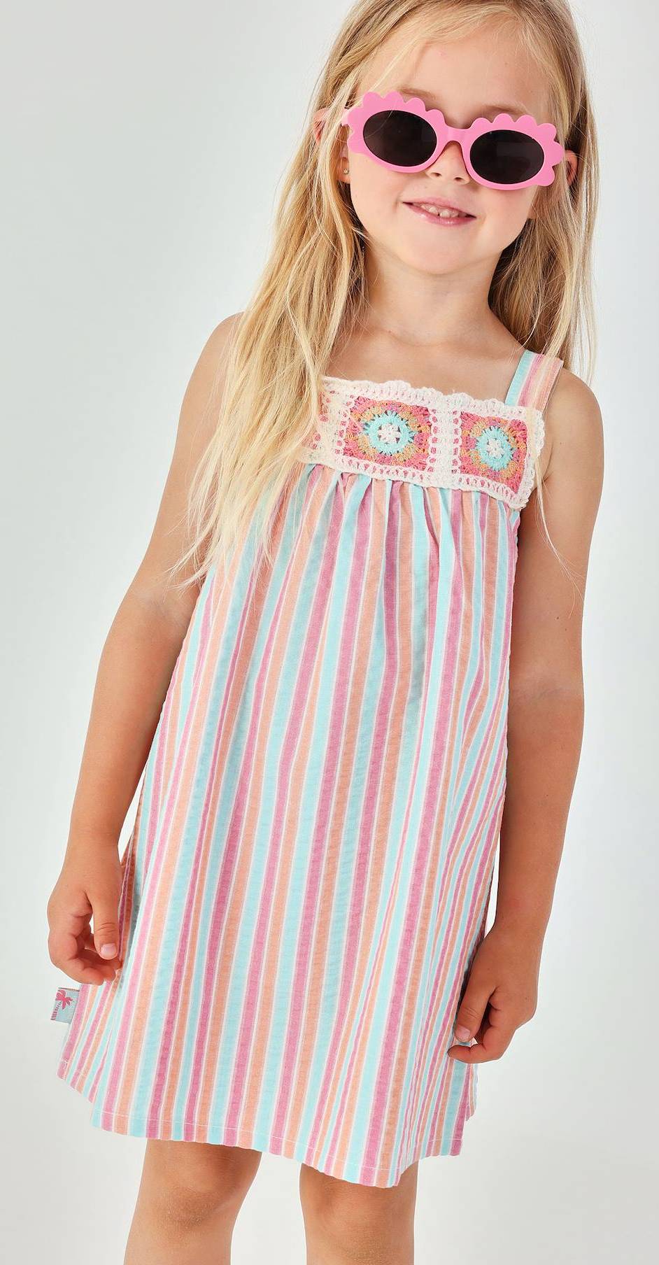 Poplin Dress Striped For Girl Multi Patterned