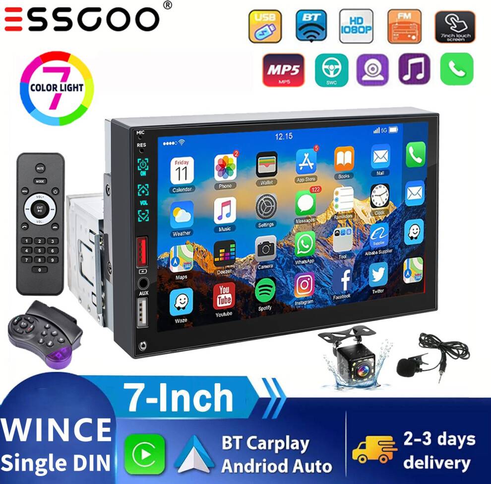 Essgoo 7 Inch Single 1 DIN Android Auto Car Stereo
