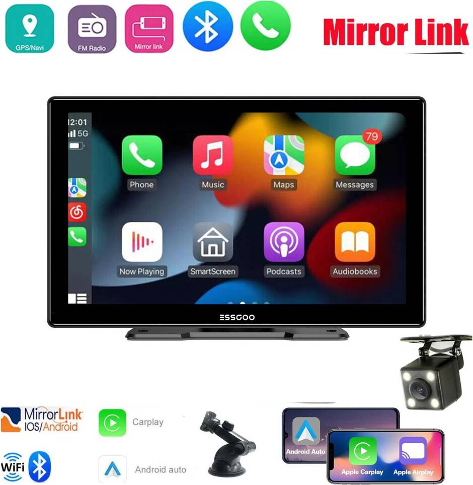 Essgoo Wireless CarPlay Android Auto 9 Inch Car Stereo Screen