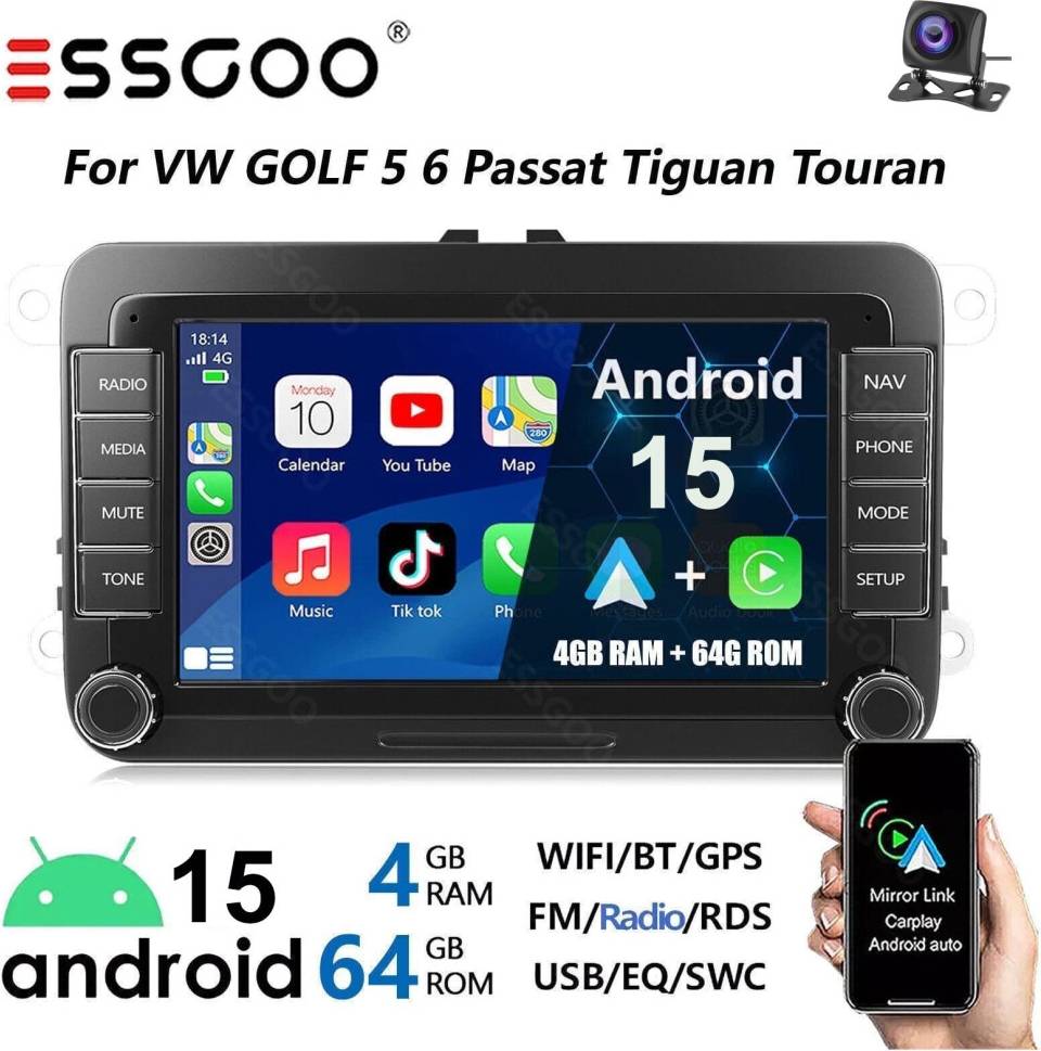 Double din head unit Essgoo 7 Inch Android 15 Car Stereo Head Unit