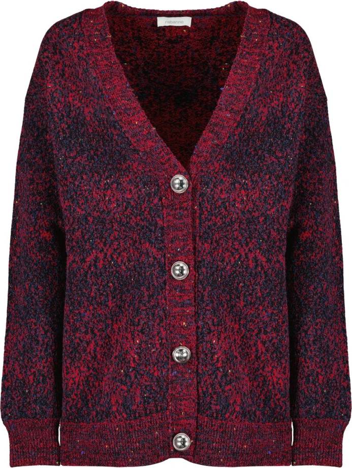 Rabanne Textured Button Wool Cardigan Rouge Effet Tweed Coton - Red