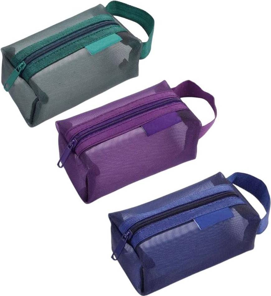 Portable Rectangular Mesh Storage Bags with Zippers 3-Pack - Multicolour
