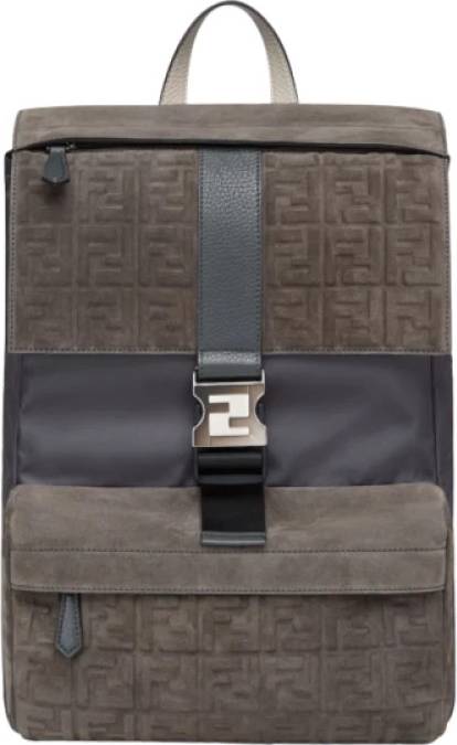 Fendi Medium Suede Backpack FF Relief Pattern - Gray