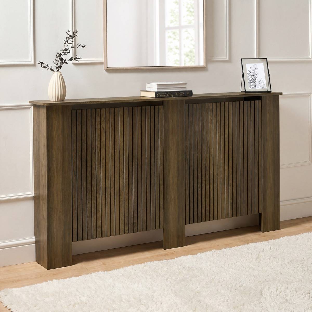 OHS Ribbed Radiator Cover Medium Wood Small Brown