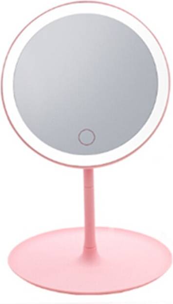 Bärbar LED Sminkspegel Rund - Rosa