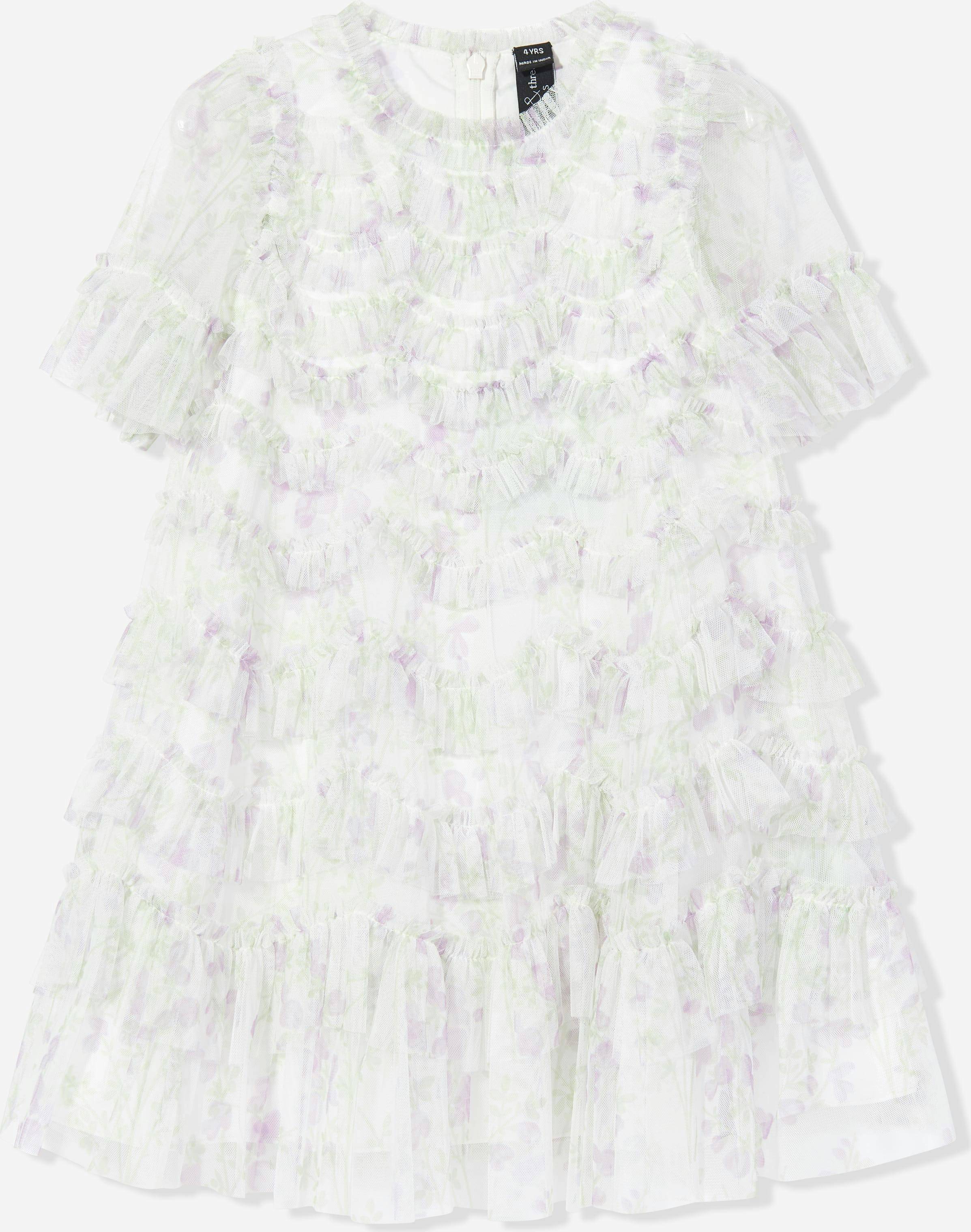 Needle & Thread Girls Trailing Floral Ruffle Dress White