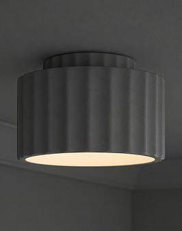 ValueLights Pablo Ribbed Ceramic Round Flush Ceiling Light with Bulb Navy Ceiling Flush Light