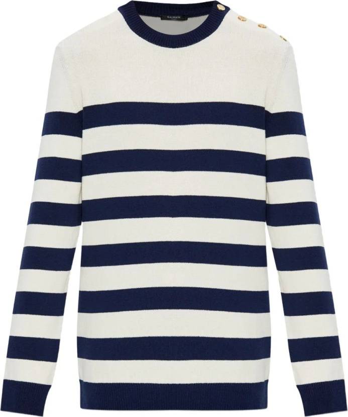 Balmain Randig Stickad Tröja Rund Hals - Herr
