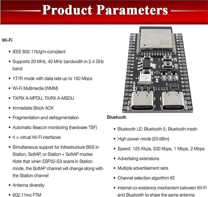 Typecat 3PCS ESP32 S3 Development Board with 2.4G WiFi BT Module