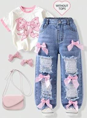 Shein Lösa Raka Jeans Streetwear Slitningar Rosa Rosa Rosa