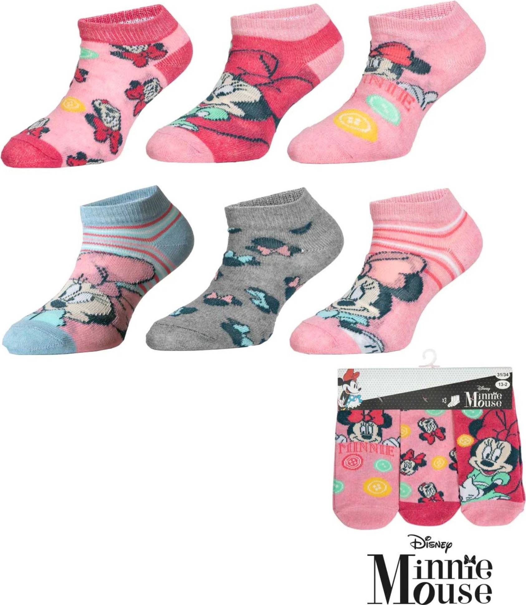 Minnie Mouse Låga Strumpor 3 Pack - Rosa/Blå