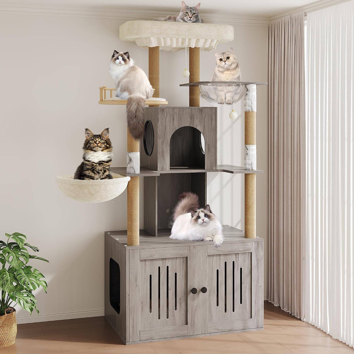 Litter box cat tree IDEALHOUSE Cat Tree Litter Box Enclosure Multi Level