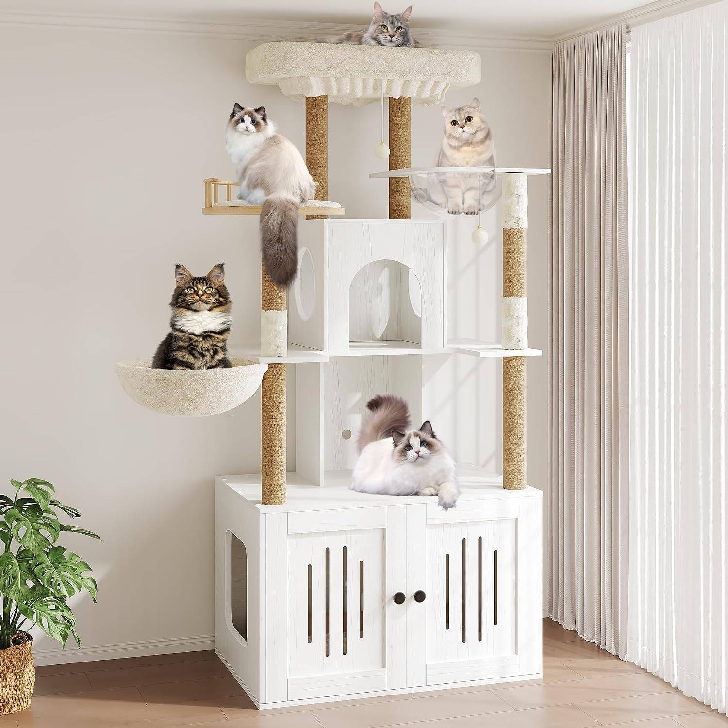 Litter box cat tree IDEALHOUSE Cat Tree Multi Level Cat Tower Litter Box