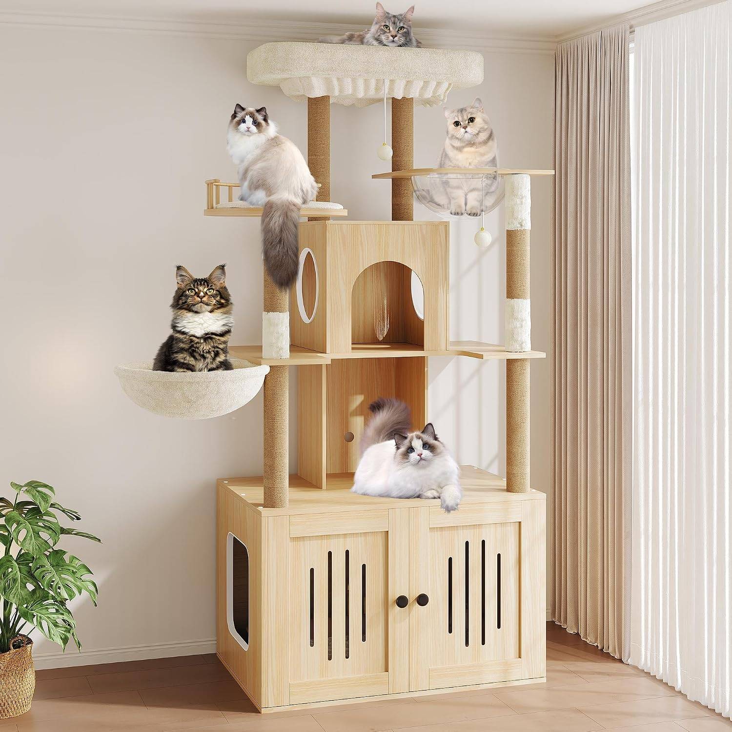 Litter box cat tree IDEALHOUSE Cat Tree Litter Box Enclosure Multi Level