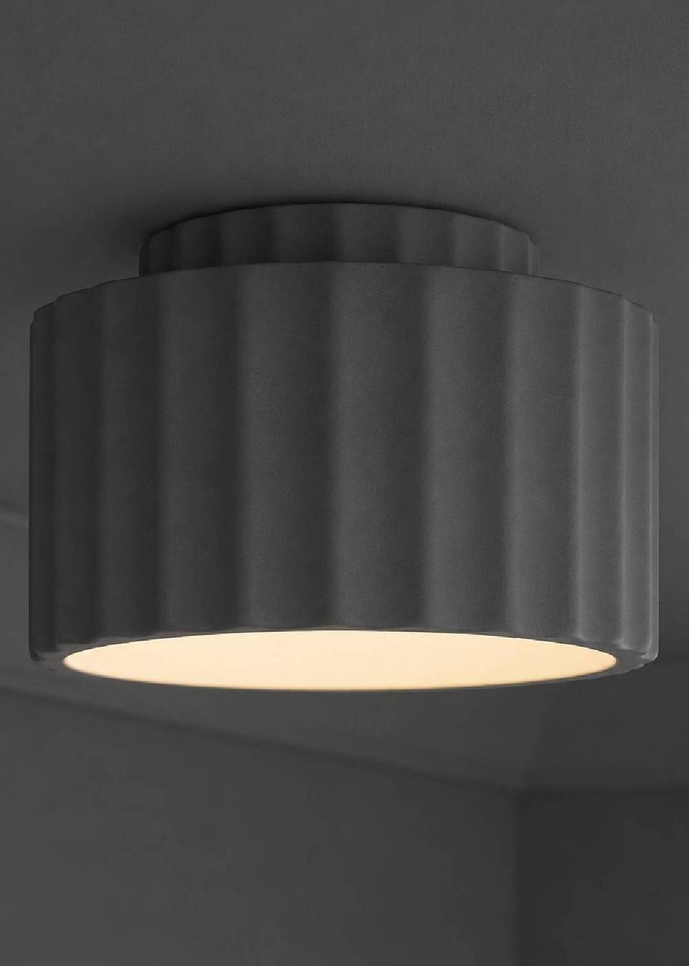 ValueLights Pablo Ribbed Ceramic Round Flush Ceiling Light Navy Ceiling Flush Light