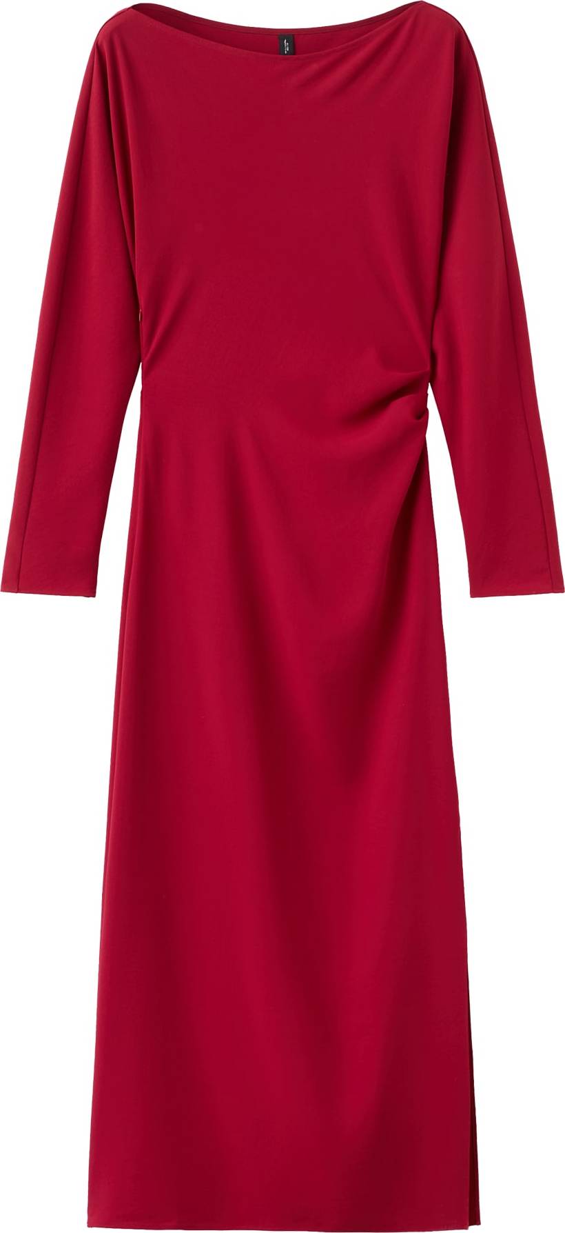 Mango Side Ruched Long Sleeve Dress - Red