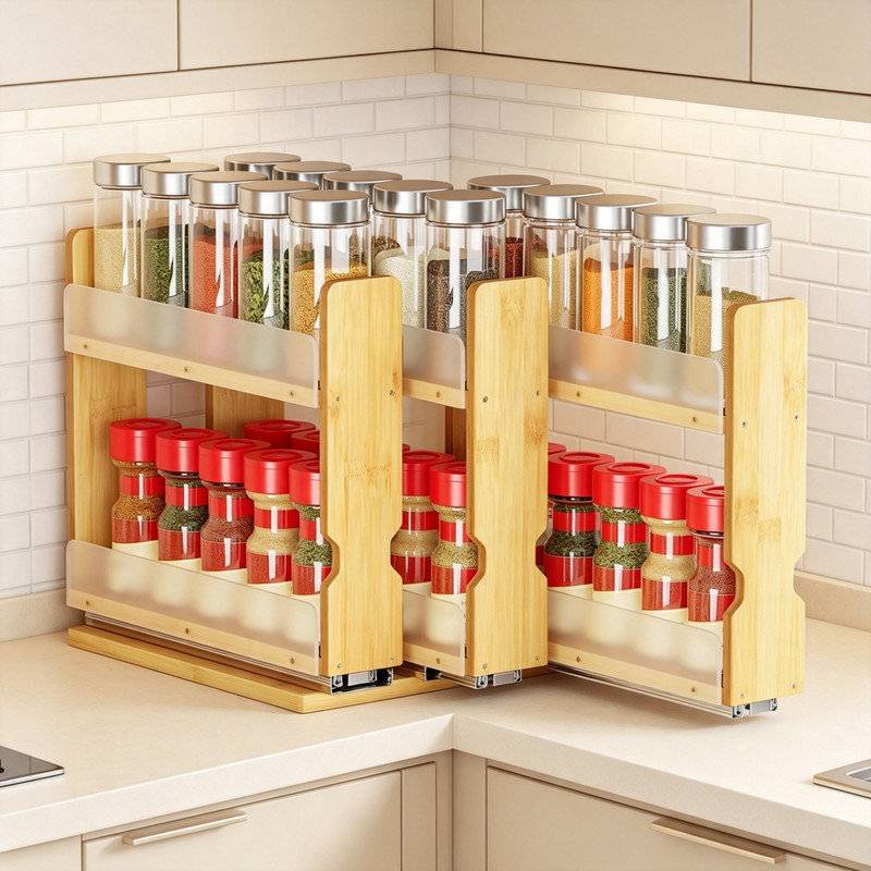 Williston Forge Bamboo Pull-Out Spice Rack Organiser