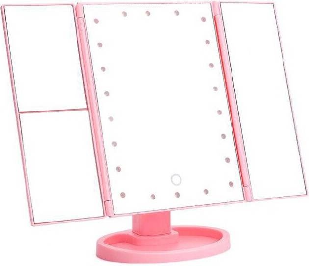 LED Touch Sminkspegel Hopfällbar - Rosa