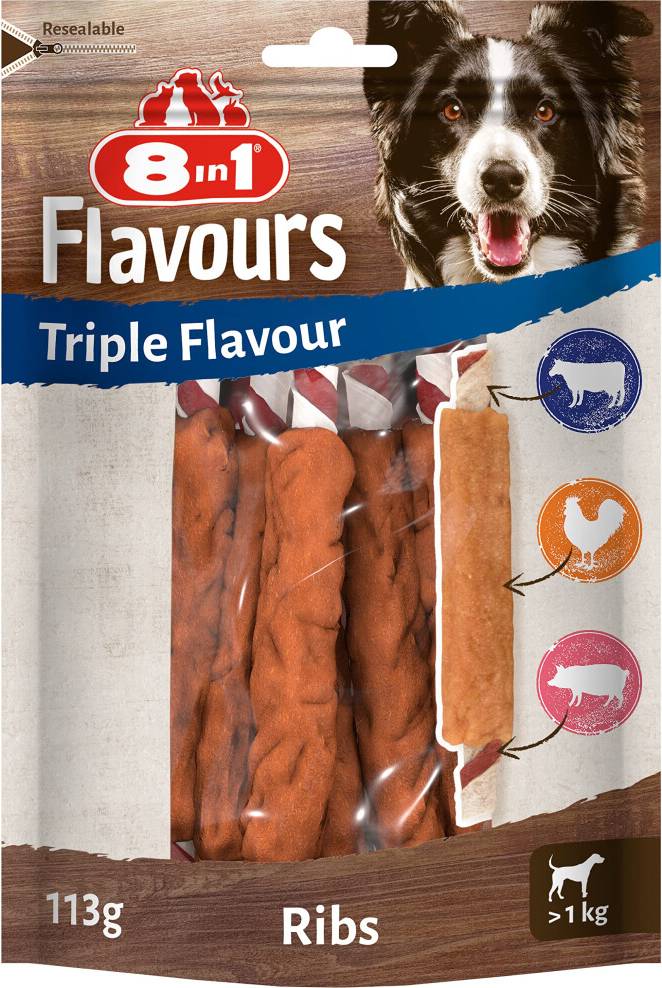 8in1 Triple Flavour Ribs Chew Sticks Dogs