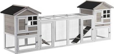 Pawhut 2 In 1 Rabbit Hutch Grey