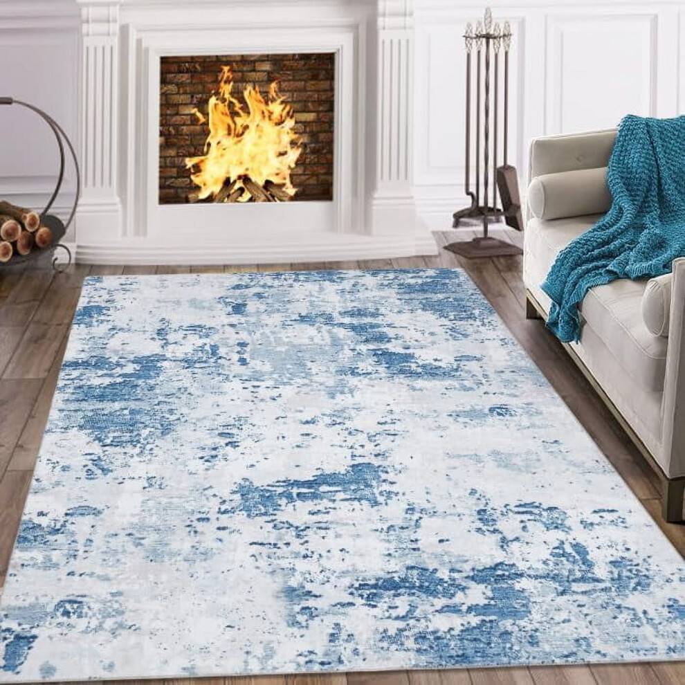 Machine Washable Modern Abstract Area Rug 2' x 6' Blue cm