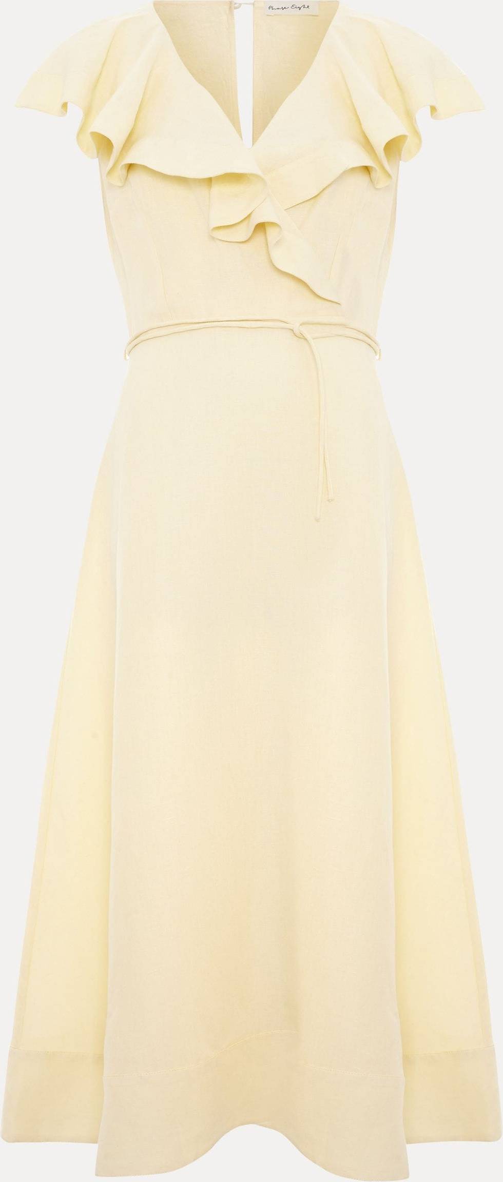 Phase Eight Matilda Ruffle Linen Midi Dress - Lemon