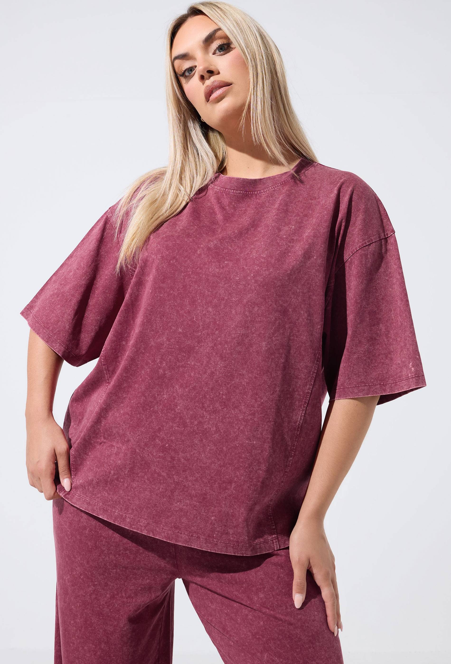 Yours Limited Collection Plus Size Acid Wash Seam Detail Top - Raspberry