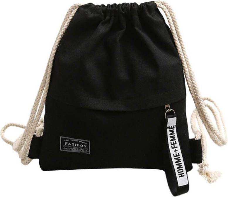 Canvas Drawstring Backpack - Black