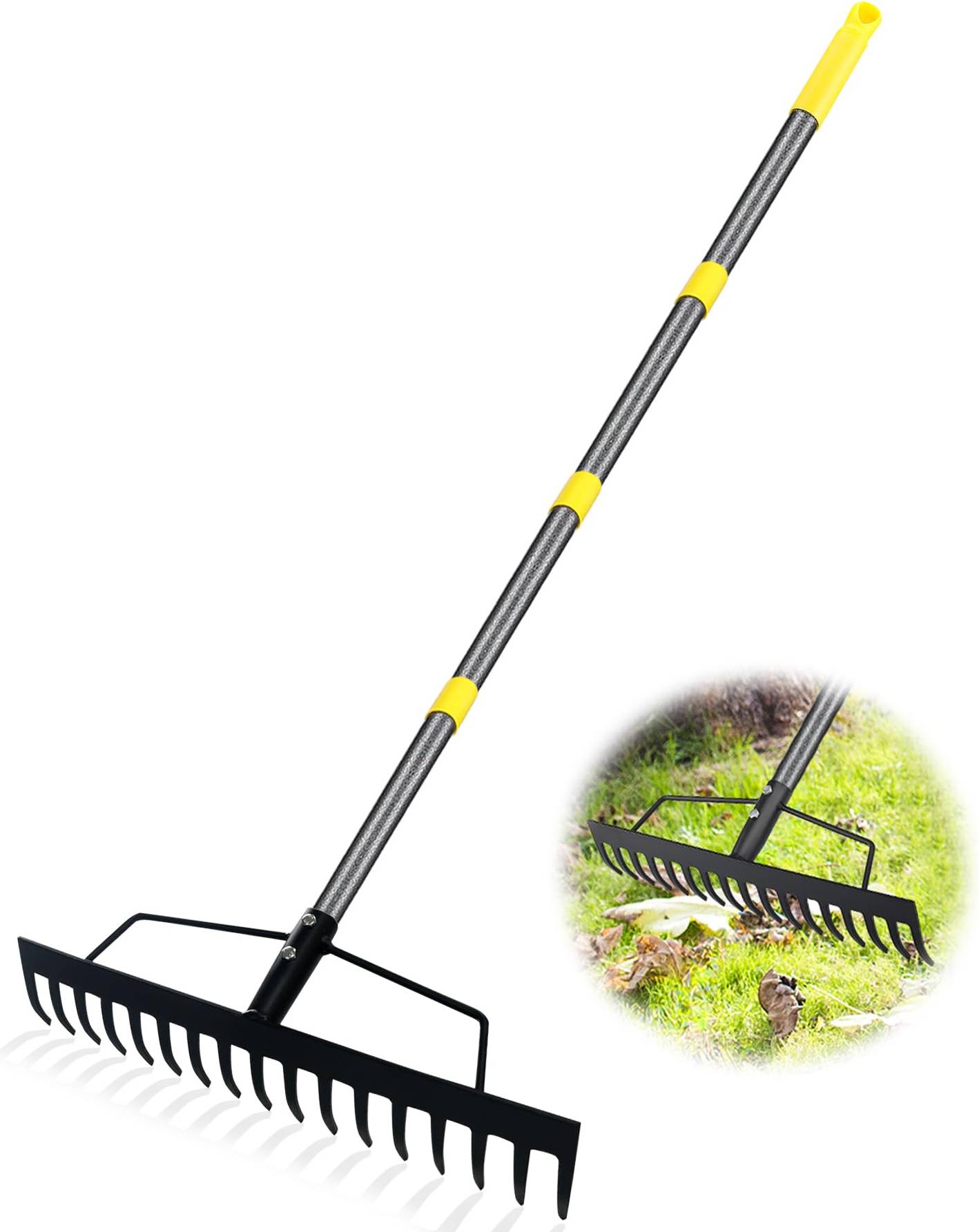 Leaf rake Itopfox Garden Leaf Rake 5 Point Adjustable Steel Handle