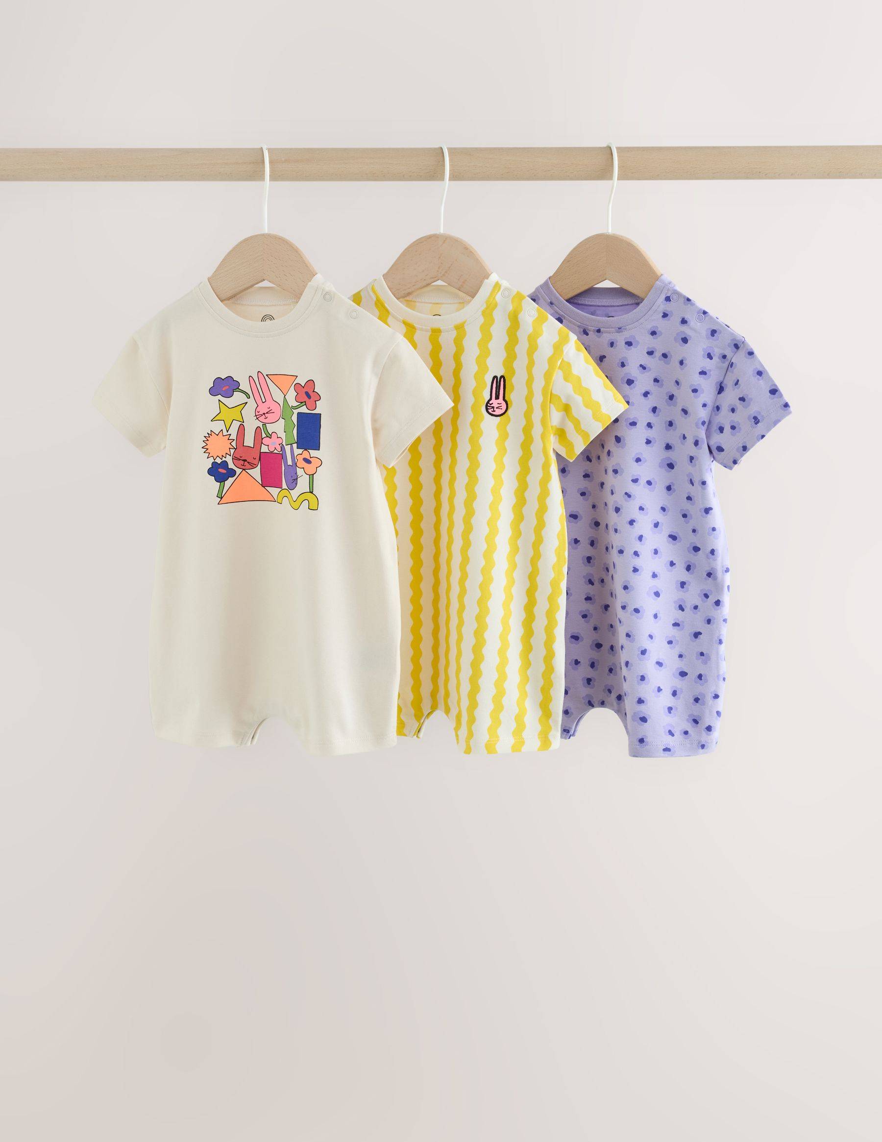 NEXT Back Printed Button Baby Rompers 3 Pack