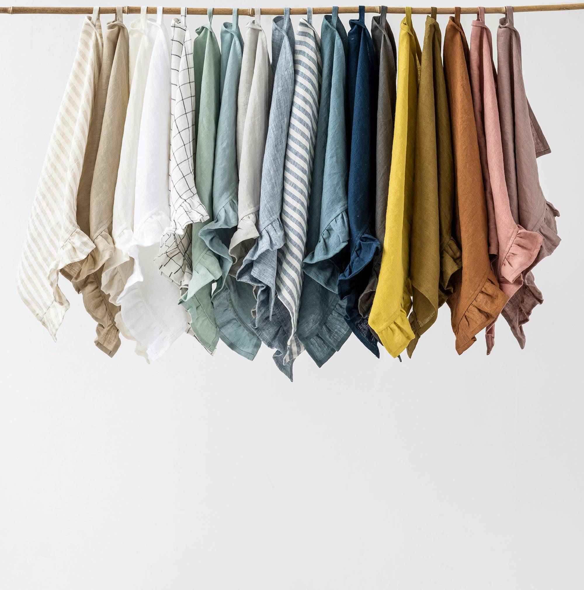 Magic Linen Ruffle Trim Tea Towel Light Gray Kitchen Towel Grey