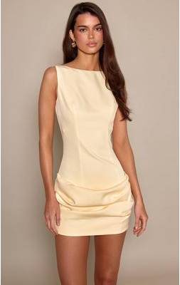 PrettyLittleThing Ruched Overlay Bodycon Dress - Butter Cream