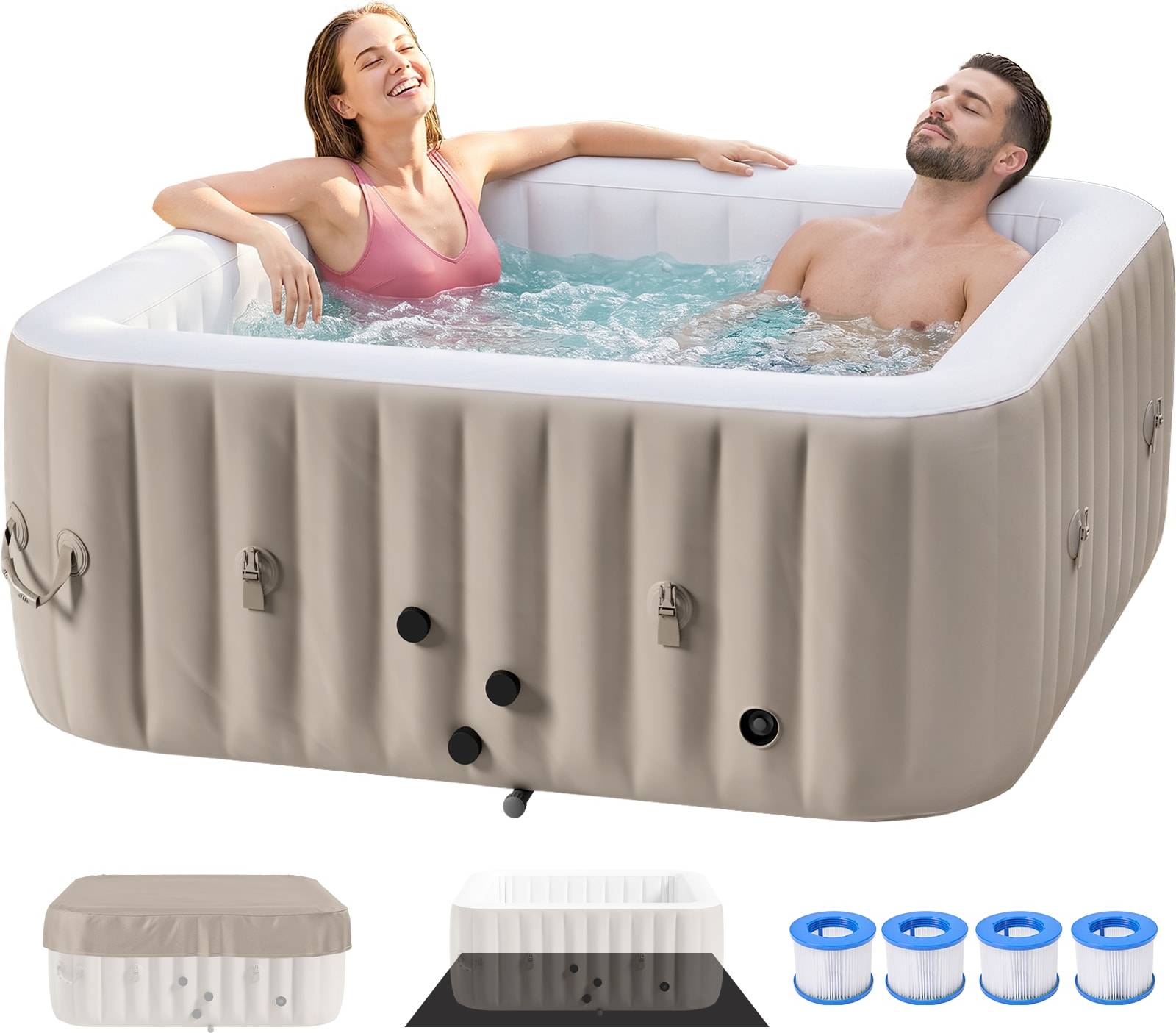 Portable hot tubs Mooncool Inflatable Hot Tub 60x25 Inch Square Inflatable Hot Tub