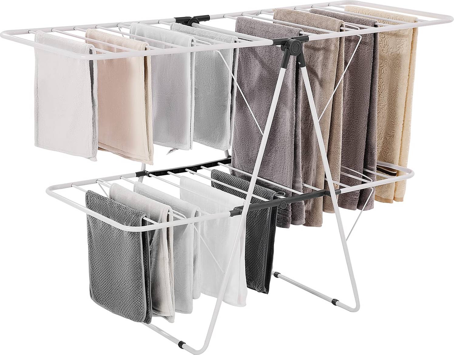 VEVOR Clothes Drying Rack 2-Tier Foldable Laundry Dryer Rack with Sock Clips and 31 Dry Rods - White/Gray
