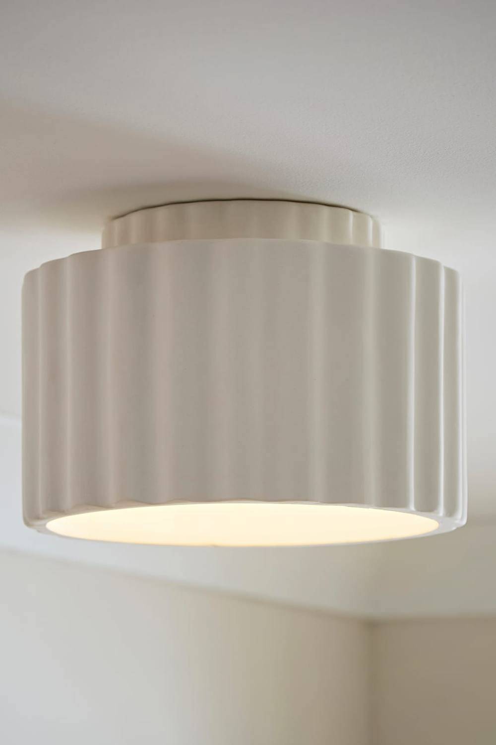 ValueLights Pablo Ribbed Ceramic Round Flush Ceiling Light Nude Ceiling Flush Light