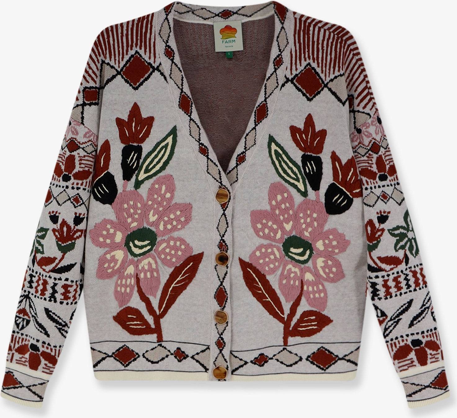 Farm Rio Cardigan Multicolor Embroidery Off-White